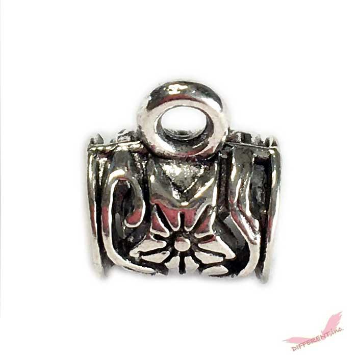 フラワー デザイン カン付き 5mmホール ビーズ  アンティークシルバー | 