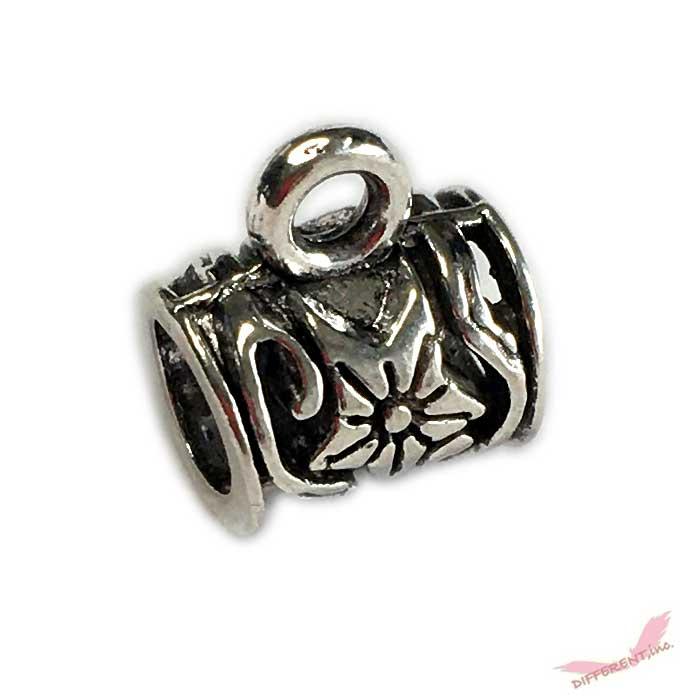 フラワー デザイン カン付き 5mmホール ビーズ  アンティークシルバー |  | 01