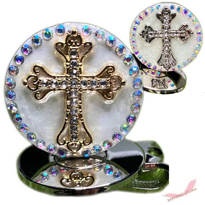 ゴルフマーカー ラインストーン埋め込み 十字架 クリスタルオーロラデコ | 