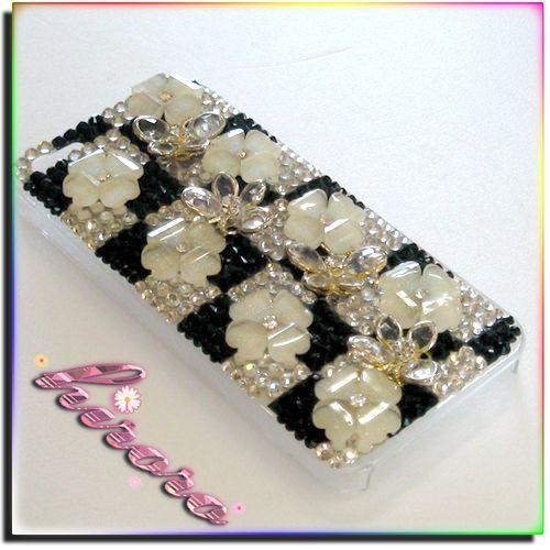 iPhone5/5sケース 市松柄 蝶々＆フラワー スワロフ代用ラインストーン |  | 02