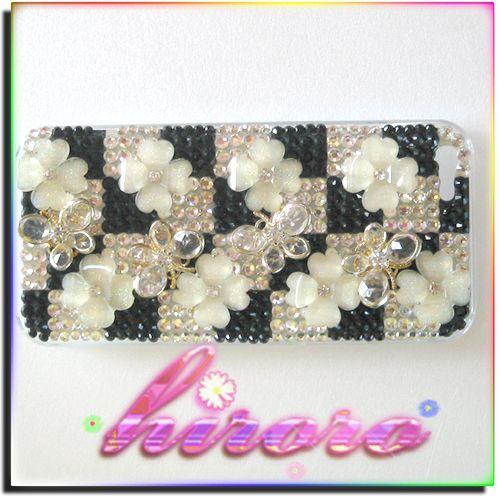 iPhone5/5sケース 市松柄 蝶々＆フラワー スワロフ代用ラインストーン |  | 04