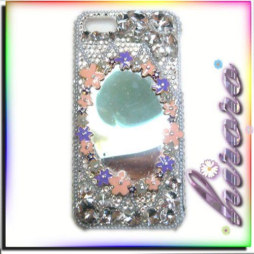 iPhone5/5sケース クリスタルとビジュー お花ミラー no.13 | 