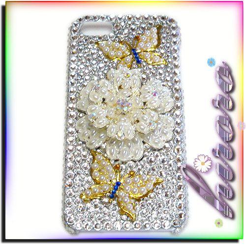 iPhone5/5sケース フラワーパーツ&メタル蝶々スワロフスキー クリスタル約800粒使用 no.15 |  | 02