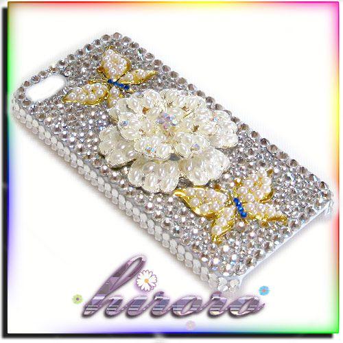 iPhone5/5sケース フラワーパーツ&メタル蝶々スワロフスキー クリスタル約800粒使用 no.15 |  | 04