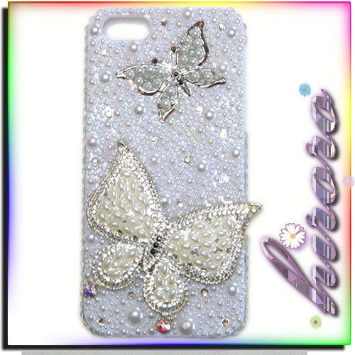 iPhone5/5sケース メタル蝶々 パール クリスタルストーン no.16 | 
