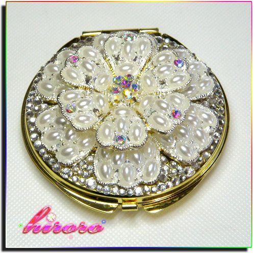 コンパクトミラー ゴールド フラワーパーツ クリスタルストーン no.21 | 