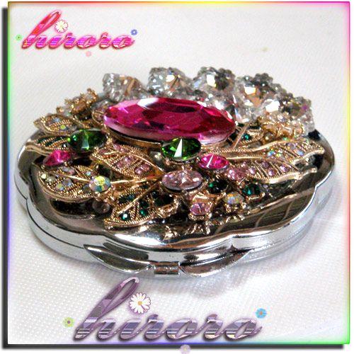 お花型コンパクトミラー 合金パーツ クリスタルストーン no.22 |  | 04