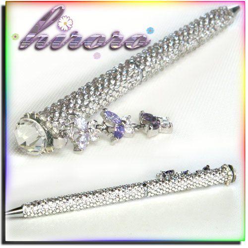 デコ ボールペン 総スワロフスキー 660粒使用 ３連蝶々 no.11 | 