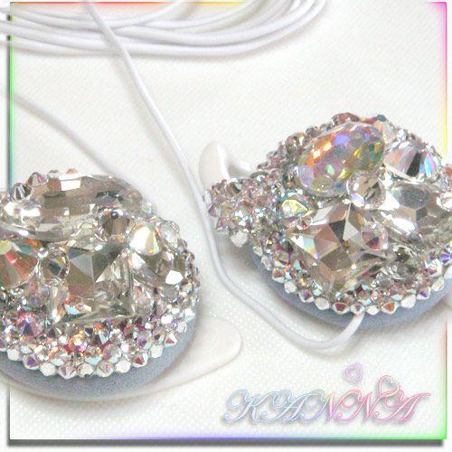 ギラギラ総スワロフスキーのビジュー盛りフック式イヤホンデコ by