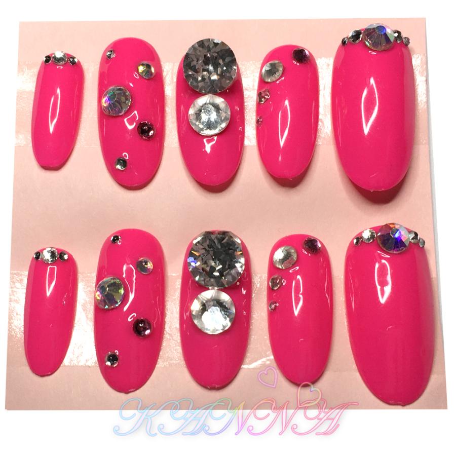 ラブリーTheピンク♪ ショッキングピンクのストーン ネイルチップ by