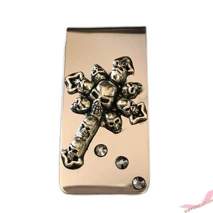 最先端 スカル 十字架デザイン ステンレス製 シルバー ラインストーン デコ マネークリップ Www Sustentec Com Br