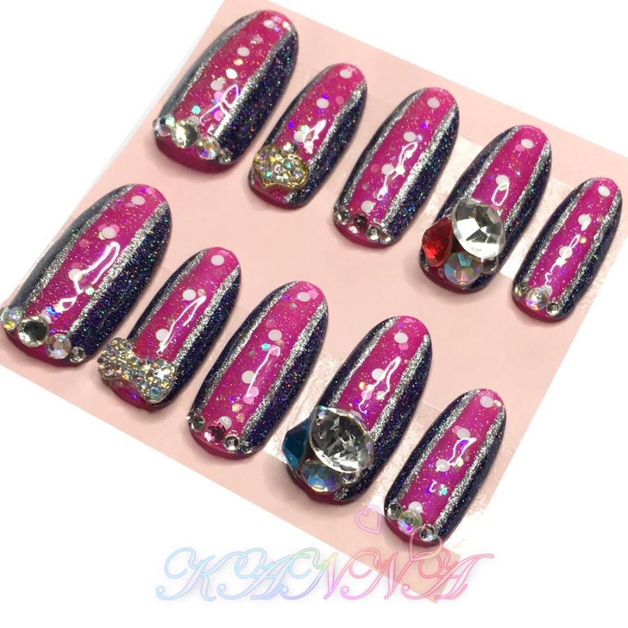 ピンクパープルとネイビーブルーのストライプartistic nail ネイル