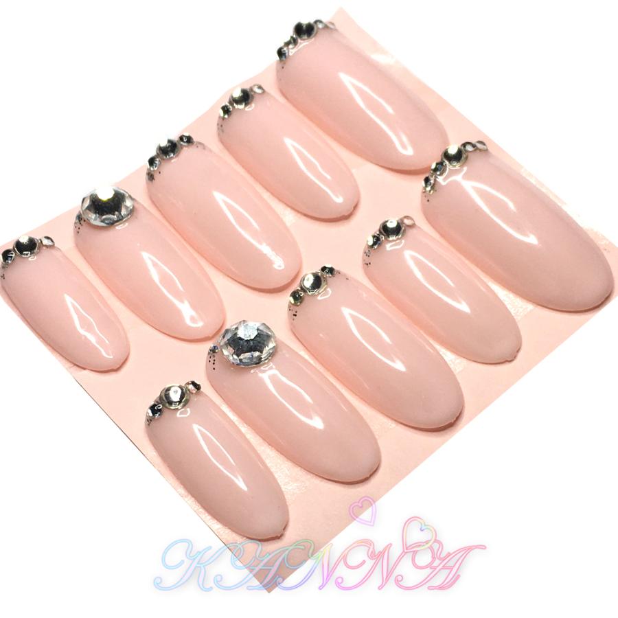 シンプルピンクベージュのストーンネイル ネイルチップ by Kanna