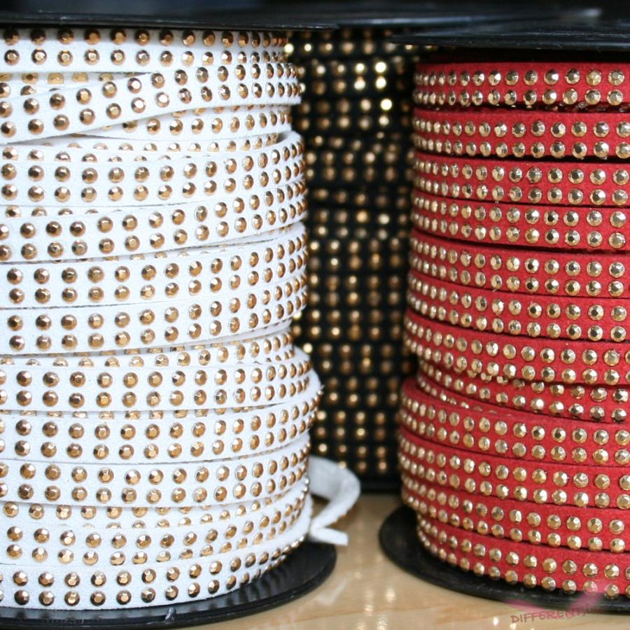 スタッズ ゴールド スエード フェイク 紐  5mm幅 20cm 計り売り | 