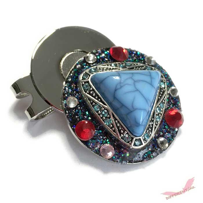 ボヘミアンデザイン 大粒ターコイズ風トライアングル 30mm ゴルフマーカー クリップ付 | 