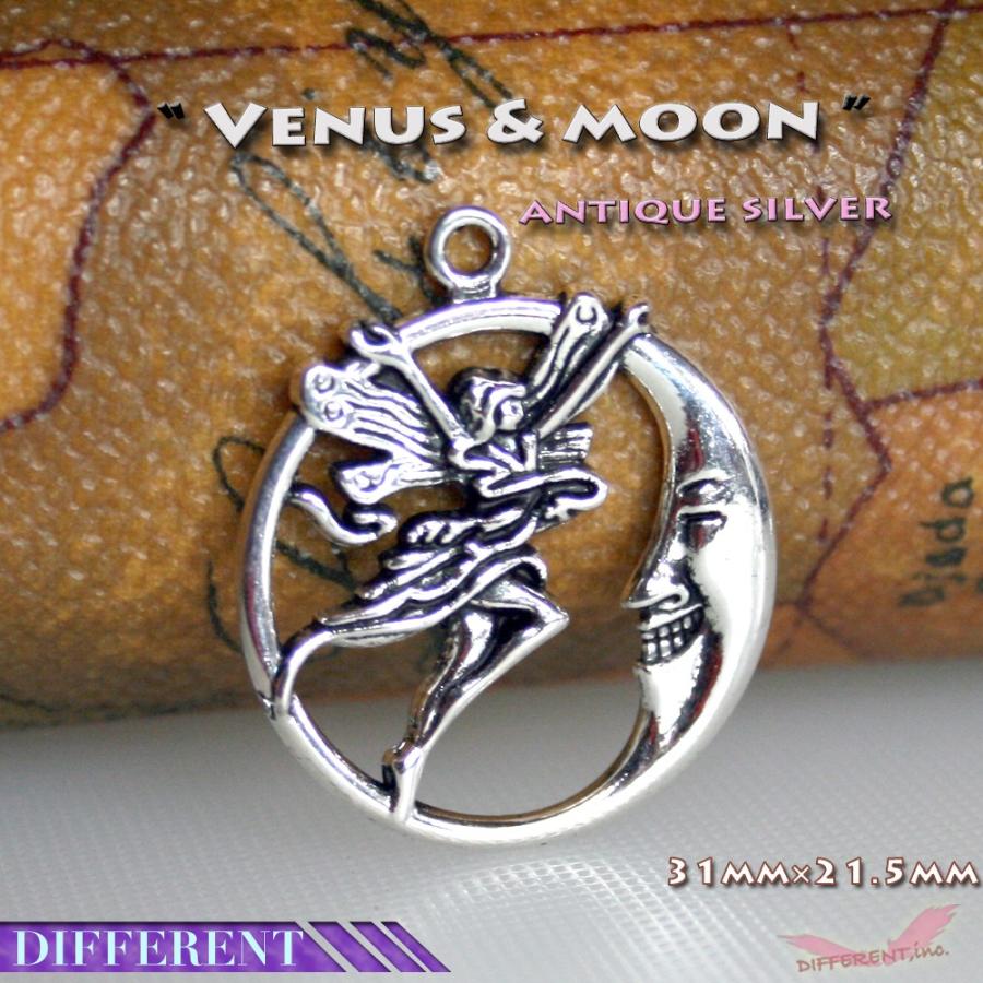 女神と月 チャーム アンティークシルバー ハンドメイド材料 | 
