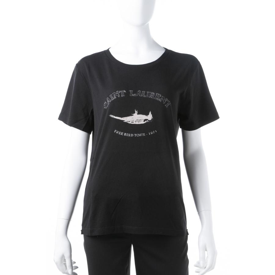 【現品限り一斉値下げ!】 サンローランパリ SAINT LAURENT PARIS Tシャツ 半袖 丸首 クルーネック レディース 553443 YB2ZO ブラック 2019年春夏新作, ジョウナンマチ 0135a54d