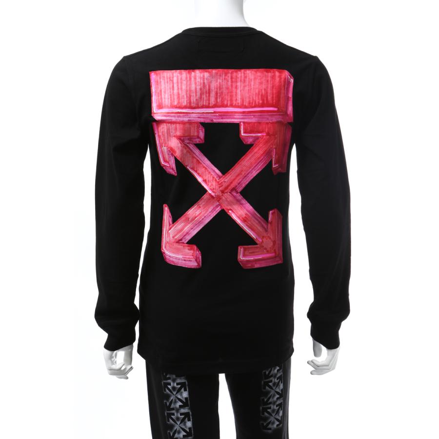 オフホワイト OFF-WHITE ロングＴシャツ ロンT 長袖 丸首 クルーネック OMAB001E20JER0031025 メンズ OAB001E20JER003 ブラック×レッド 2020年秋冬新作