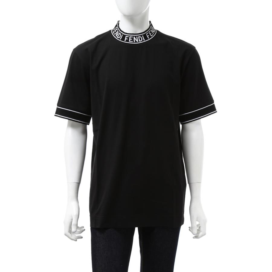フェンディー Tシャツ 半袖 モックネック メンズ FY1040 ACN3 ブラック フェンディー Tシャツ 半袖 モックネック メンズ FY1040 ACN3 ブラック