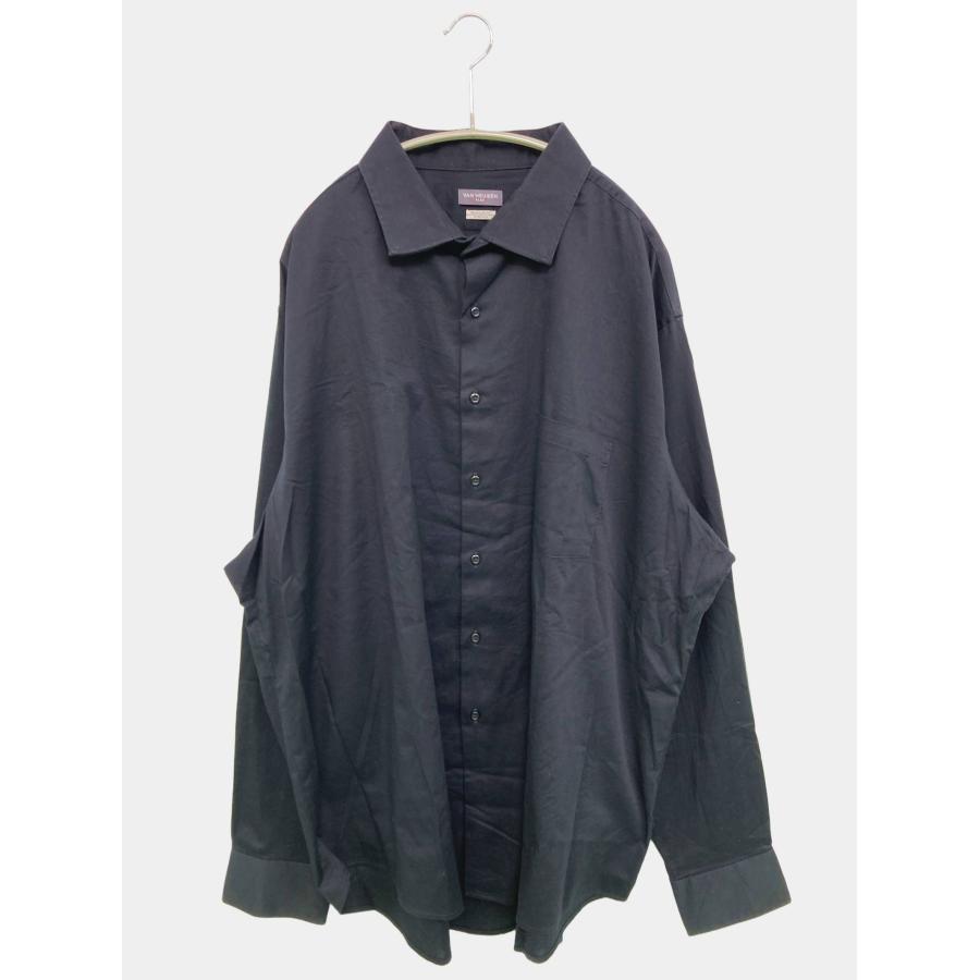 VAN HEUSEN ヴァンヒューゼン ビジネスシャツ 18 1/2 36/37 ブラック 無地 長袖 レギュラーカラー メンズ | 