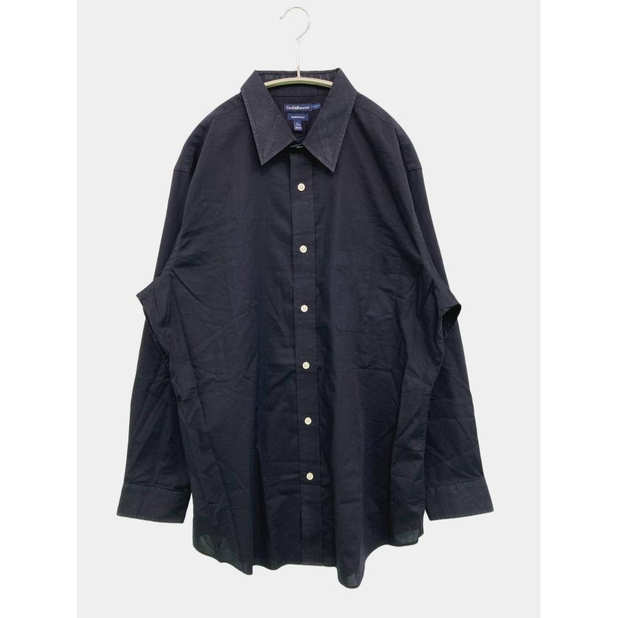 croft&barrow クラフトアンドバロー ビジネスシャツ 17 32/33 ブラック コットン 無地 長袖 レギュラーカラー メンズ | 