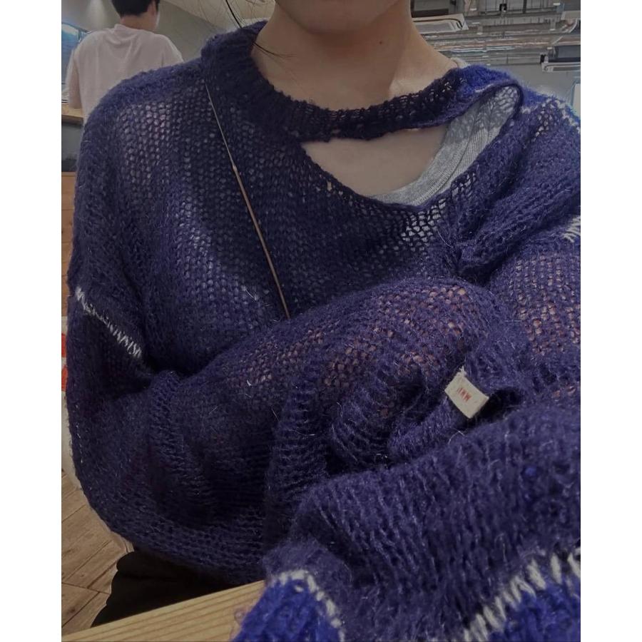 PAMM パム カーディガン/ボレロ F ネイビー ウール・ニット ナイロン 無地 ライン柄 ショート丈 長袖 レディース | PAMM | 02