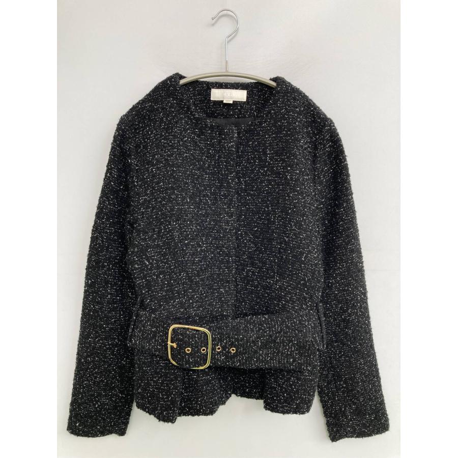 ZARA ザラ ノーカラージャケット USA M ブラック ツイード 無地 ショート丈 レディース | ZARA