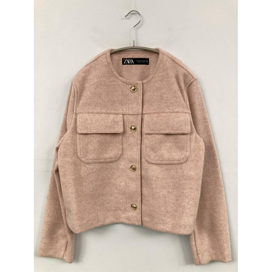 ZARA ザラ ノーカラージャケット M ピンク ウール・ニット 無地 ショート丈 ミドル丈 レディース | ZARA