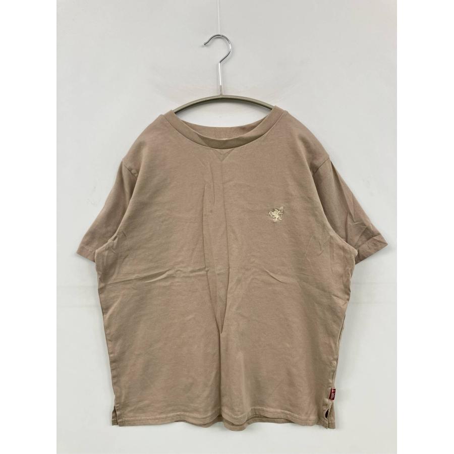 JaVa ジャバ Tシャツ/カットソー M ベージュ 無地 ワンポイント 刺繍 ミドル丈 半袖 クルーネック(丸首) レディース | 