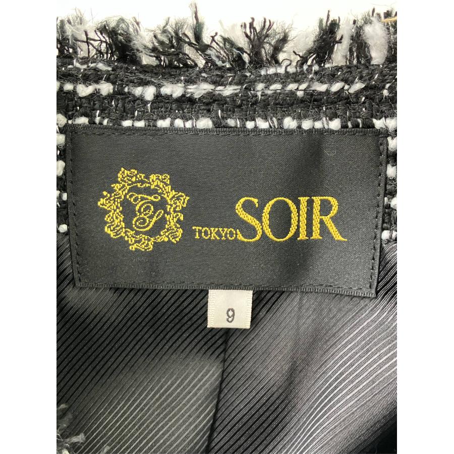 TOKYO SOIR ノーカラージャケット 9AR ブラック ツイード ウール・ニット フリンジ ショート丈 レディース |  | 02