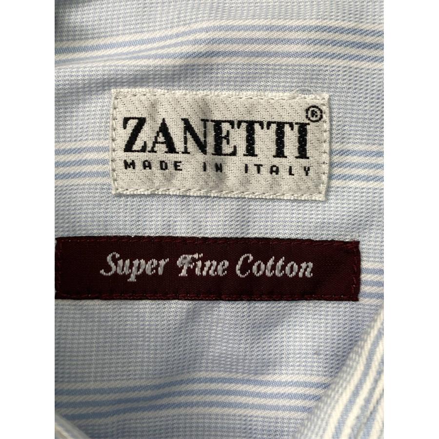 ZANOBETTI ビジネスシャツ 45/18 スカイブルー ストライプ柄 長袖 ワイドカラー メンズ |  | 02
