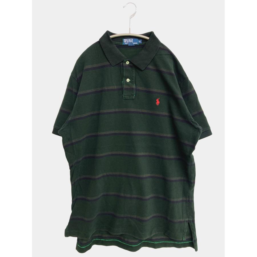 Polo by Ralph Lauren ポロバイラルフローレン ポロシャツ XL グリーン ボーダー柄 ワンポイント ブランドロゴ 刺繍 メンズ | 
