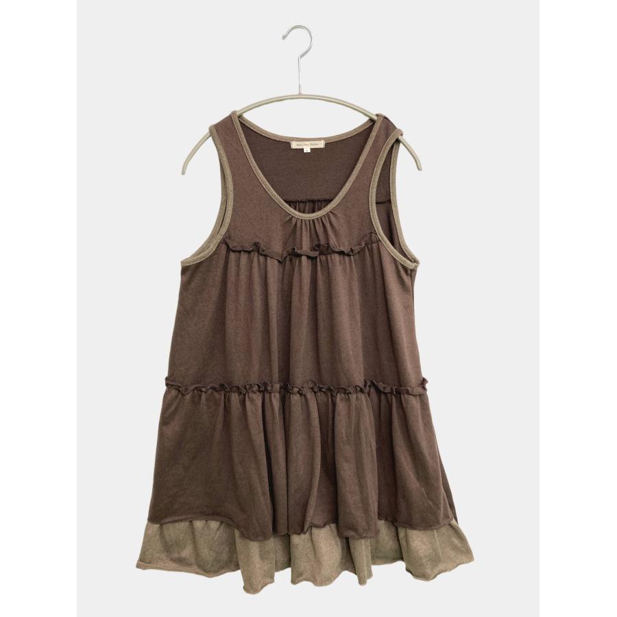 Basic Tone Clothes チュニック M ブラウン 無地 フリル 袖なし ショート・ミニ丈 ひざ丈 ミモレ・半端丈 レディース | 