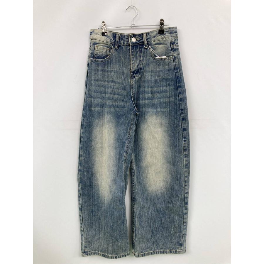 yolo ヨロ デニムパンツ M ブルー フルレングス 無地 ワンポイント ストレート ワイド・ルーズ レギュラー ヴィンテージ レディース | 