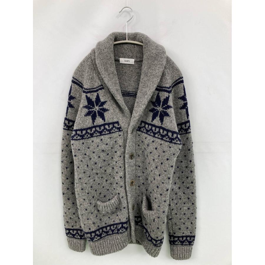 SHIPS シップス カーディガン/ボレロ M グレー ウール・ニット その他総柄 ミドル丈 長袖 メンズ | SHIPS