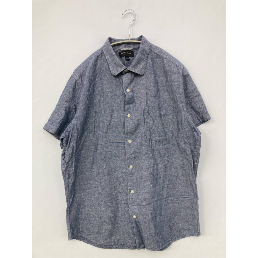 BANANA REPUBLIC バナナリパブリック シャツ/ブラウス L ブルー コットン リネン・麻 無地 ミドル丈 半袖 レギュラーカラー メンズ | BANANA REPUBLIC