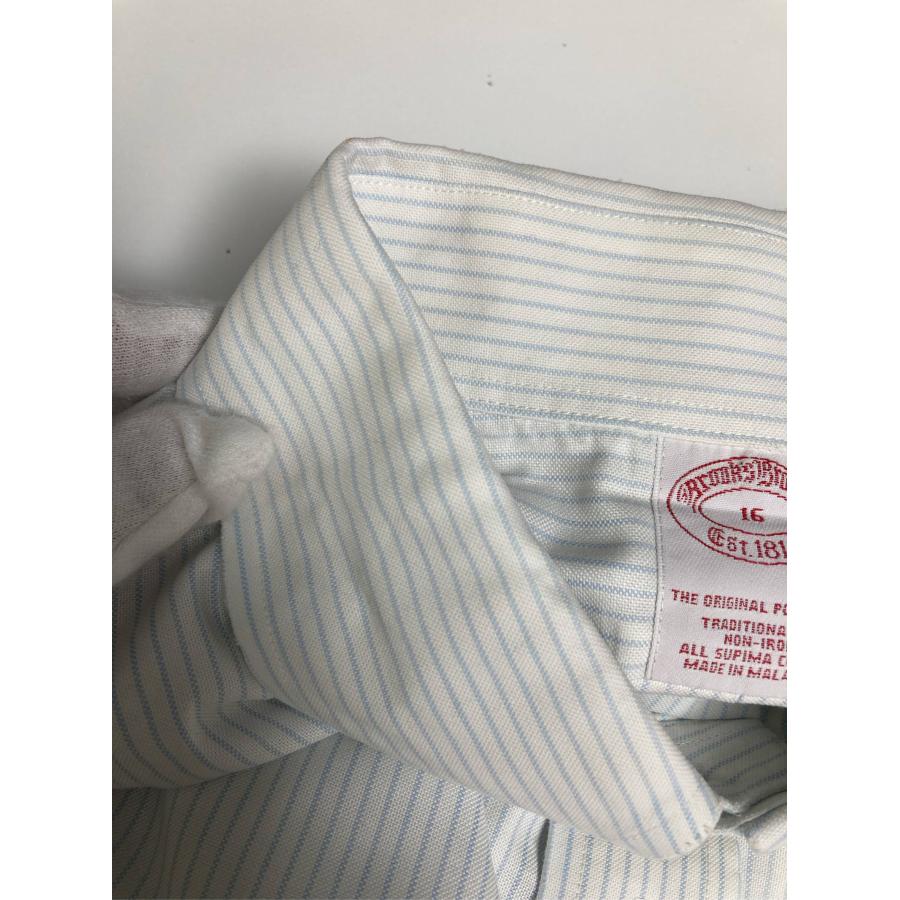 Brooks Brothers ビジネスシャツ 16 ホワイト コットン ストライプ柄 半袖 ボタンダウン レギュラーカラー メンズ |  | 10
