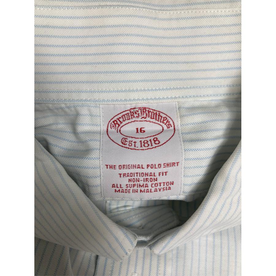 Brooks Brothers ビジネスシャツ 16 ホワイト コットン ストライプ柄 半袖 ボタンダウン レギュラーカラー メンズ |  | 02