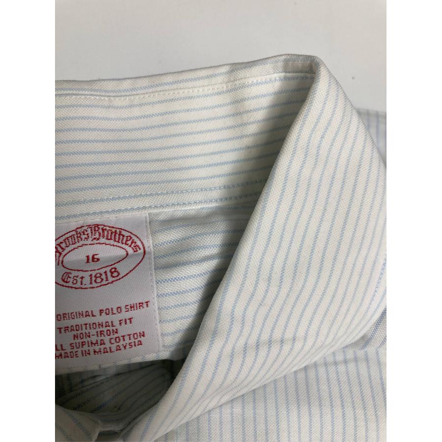 Brooks Brothers ビジネスシャツ 16 ホワイト コットン ストライプ柄 半袖 ボタンダウン レギュラーカラー メンズ |  | 09