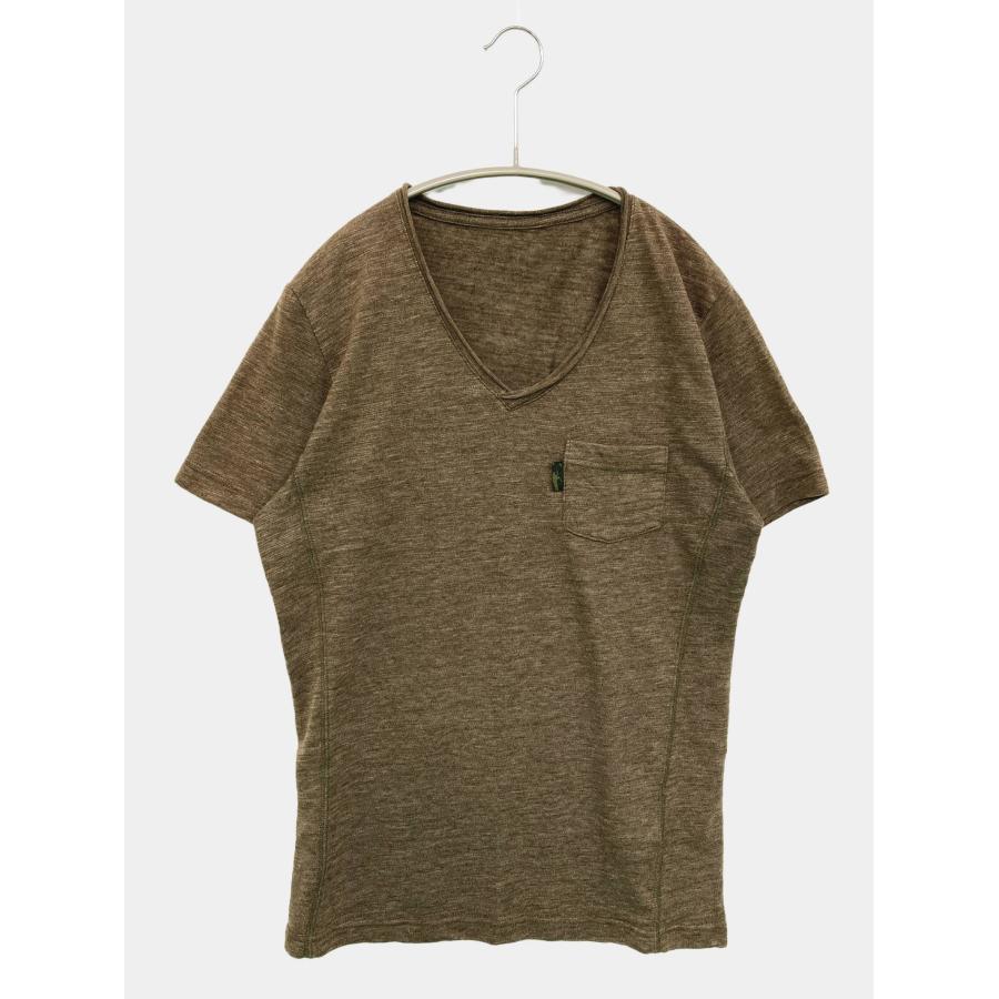 AKM Tシャツ/カットソー M ブラウン Vネック 半袖 ミドル丈 無地 ワンポイント メンズ | AKM