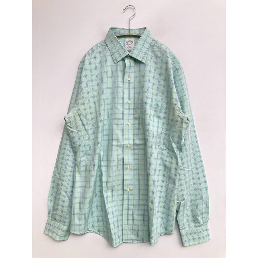 Brooks Brothers ビジネスシャツ 16-36 ライトグリーン コットン チェック柄 長袖 レギュラーカラー メンズ | 