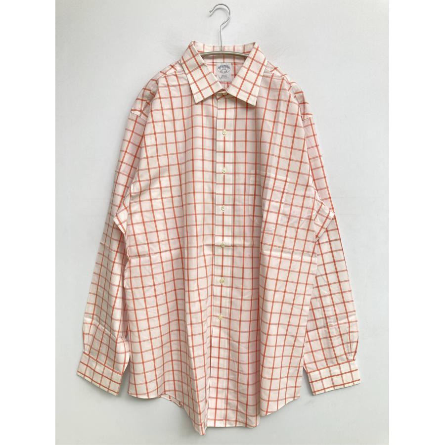 Brooks Brothers ビジネスシャツ 17-35 オレンジ コットン チェック柄 長袖 レギュラーカラー メンズ | 