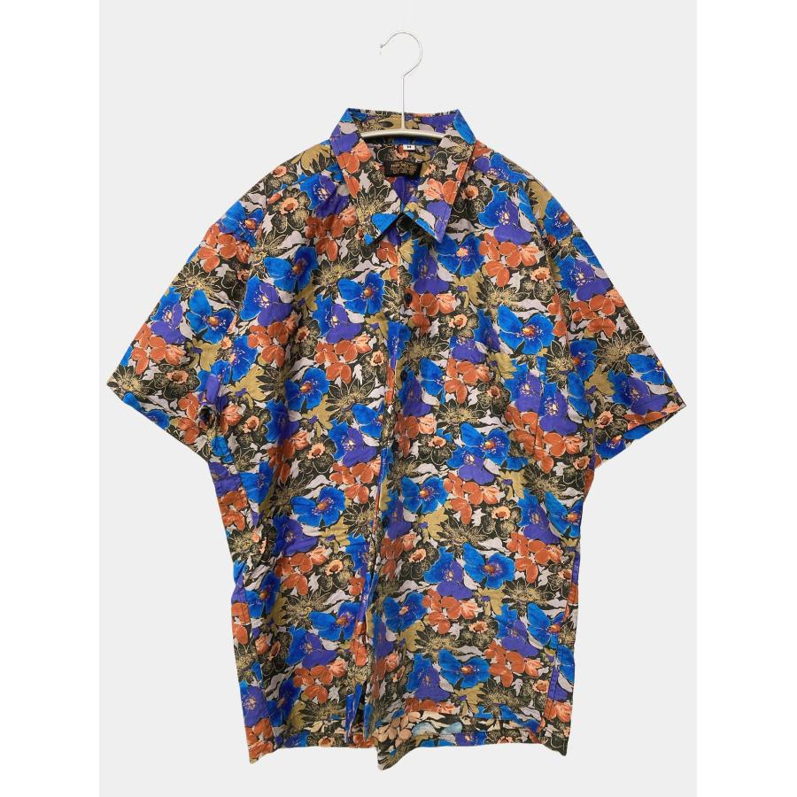 シャツ/ブラウス M ブルー シルク 花柄・ボタニカル柄 ミドル丈 半袖 レギュラーカラー メンズ レディース | 