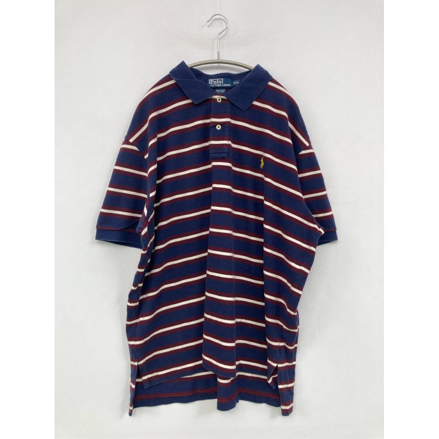 Polo by Ralph Lauren ポロバイラルフローレン ポロシャツ XXL ネイビー ボーダー柄 ワンポイント ブランドロゴ 半袖 メンズ | 