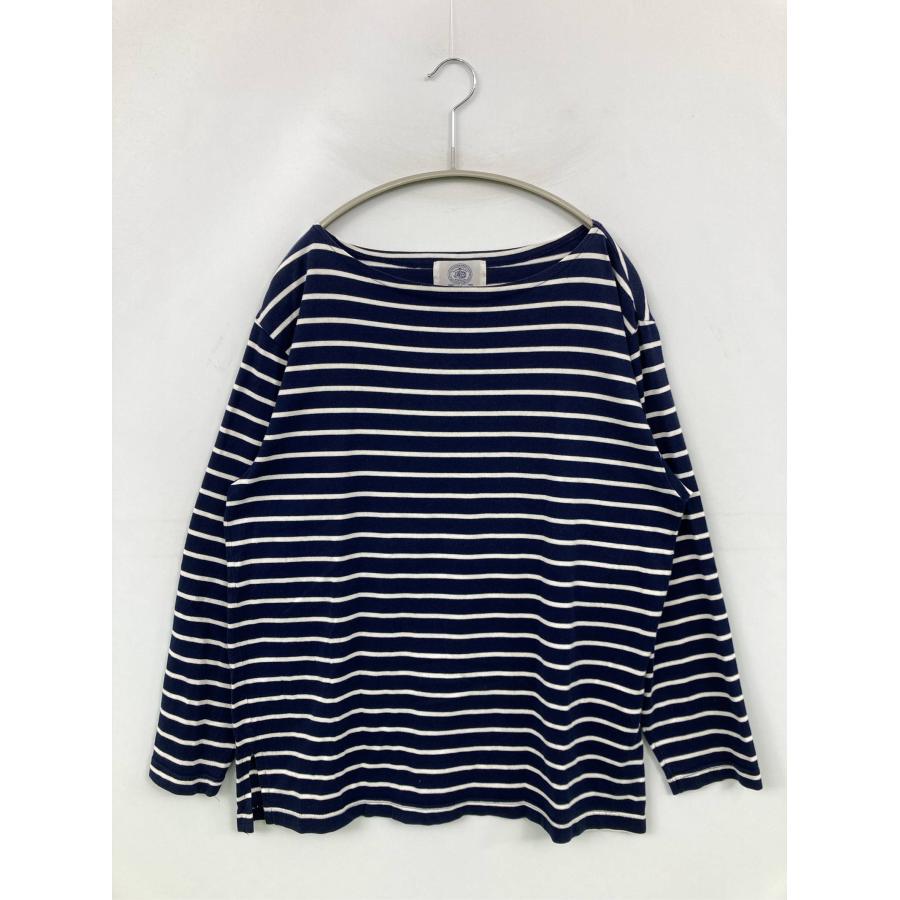 J.PRESS ジェイプレス Tシャツ/カットソー M ネイビー ボーダー柄 ミドル丈 長袖 ボートネック レディース | J.PRESS