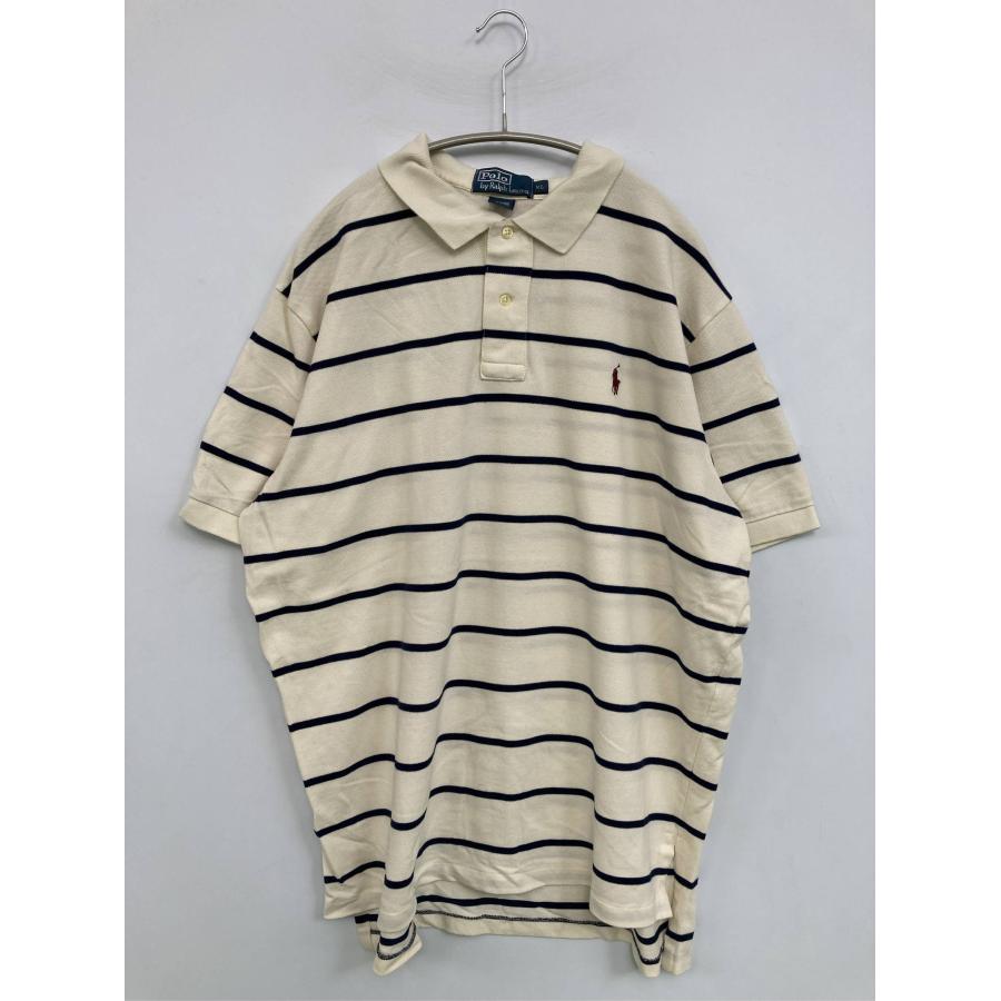 Polo by Ralph Lauren ポロバイラルフローレン ポロシャツ XL アイボリー ボーダー柄 ワンポイント ブランドロゴ 刺繍 メンズ | 