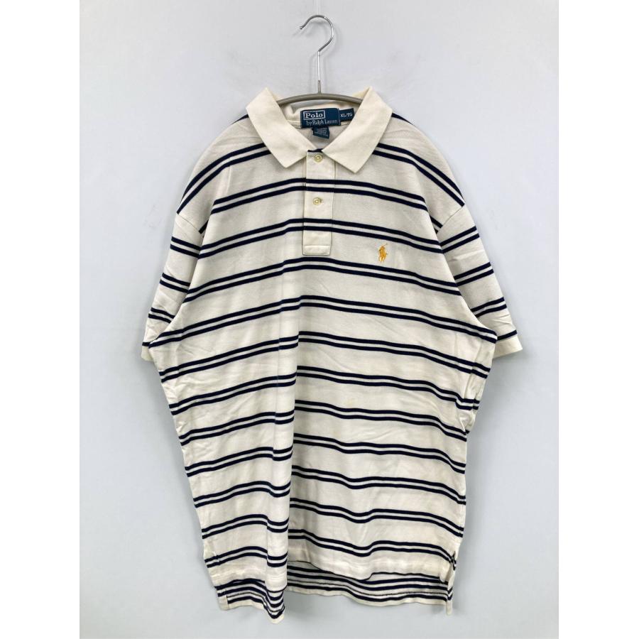 Polo by Ralph Lauren ポロバイラルフローレン ポロシャツ XL アイボリー ボーダー柄 ワンポイント ブランドロゴ 刺繍 メンズ | 
