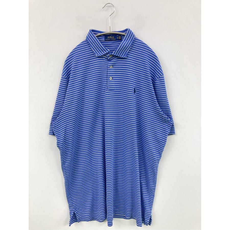 Polo Ralph Lauren ポロラルフローレン ポロシャツ XL ブルー ボーダー柄 ワンポイント ブランドロゴ 刺繍 半袖 メンズ | 