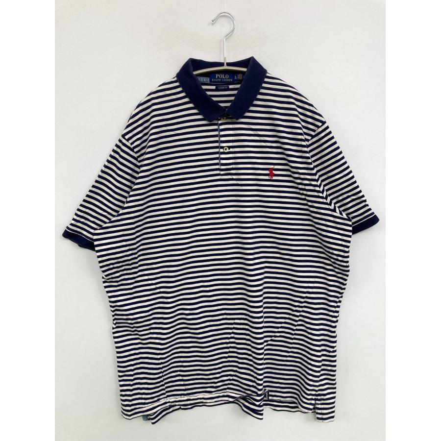 Polo Ralph Lauren ポロラルフローレン ポロシャツ XL ネイビー ボーダー柄 ワンポイント ブランドロゴ 刺繍 半袖 メンズ | 