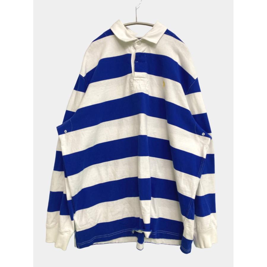 Polo by Ralph Lauren ポロバイラルフローレン ポロシャツ XL ブルー ボーダー柄 ワンポイント ブランドロゴ 長袖 メンズ | 